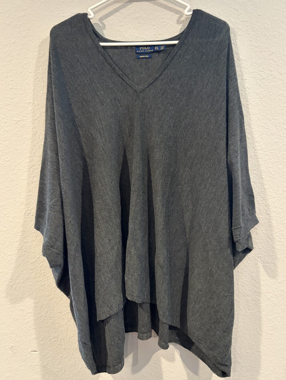 Polo Ralph Lauren Womens Grey Merino Wool Flowy Pullover Poncho Sweater Size M/L